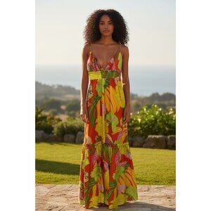 FARM Rio Women Neon Floral Red Dress SMALL